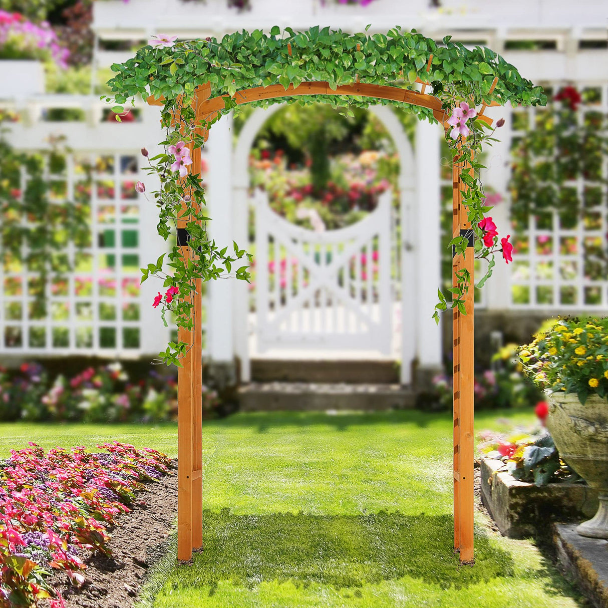 Outsunny 90in Wood Garden Arbor Arch with Trellis Wall for Climbing & Hanging Plants, Decor for Party, Weddings, Birthdays & Backyards Outsunny