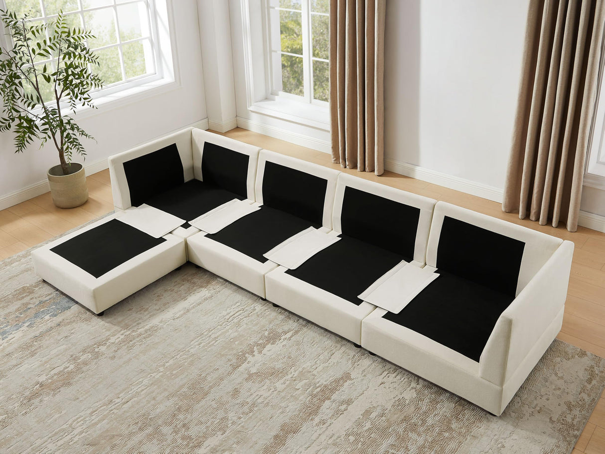 VANOMi 98" Cloud Modular Sectional Sofa Couches for Living Room, Oversized Modern Sleeper Sofa with Deep Seat Double-Layer Thick Cushion Ottoman, Convertible Upholstered Sofa Set, Ivory White VANOMi