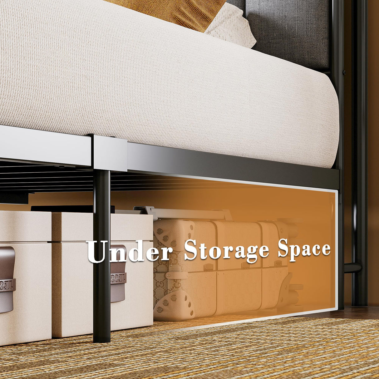 LIKIMIO Canopy Bed Frame King, Storage Headboard with Charging Station, Platform Bed with 4 Removable Sturdy Posts, Noise Free, No Box Spring Needed, Vintage Brown LIKIMIO