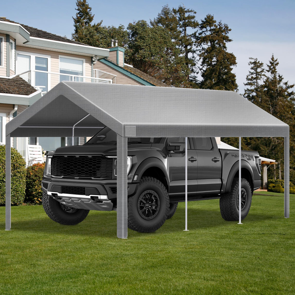 12x20 FT Heavy Duty Carport Replacement Canopy Cover, Durable Waterproof Garage Shelter Top, Car Tent for Outdoor Use, with Ball Bungees for Secure (Gray) Mars Explo