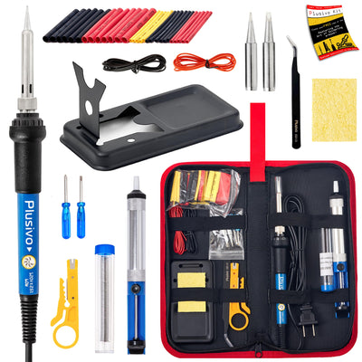Soldering Iron Kit, 60W Soldering Iron, 2 Soldering Iron Tips, 14-in-1 Adjustable Temperature, Solder Wire, Desoldering Pump, Stand, Fast Heating for Electronics Repair Hobby DIY 120V US Plug