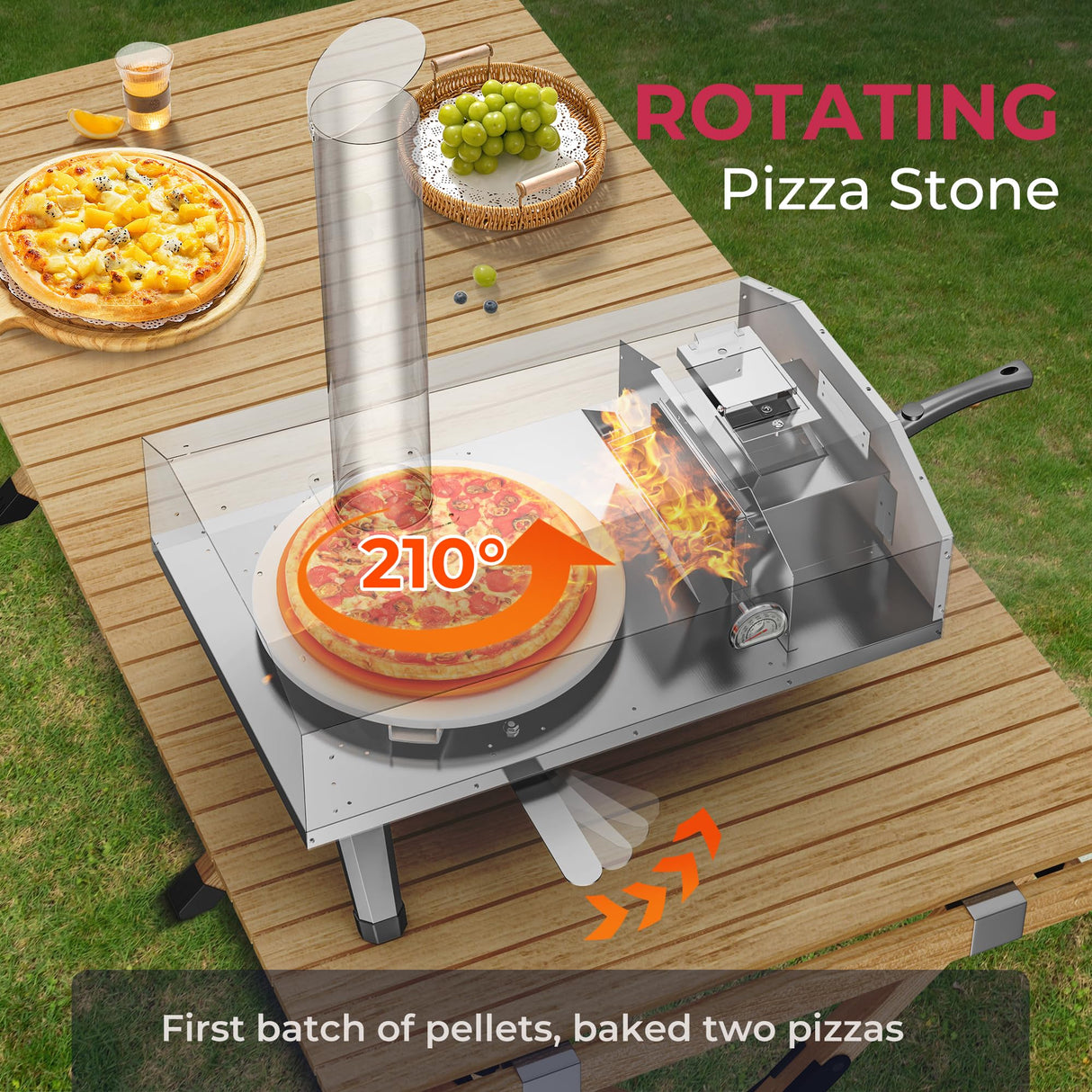 Icyglee 12" Wood Pellet Outdoor Pizza Oven,Wood Fired Portable Pizza Maker with Rotatable Pizza Stone, Countertop Pizza Grill for Backyard and Outside, Black Icyglee