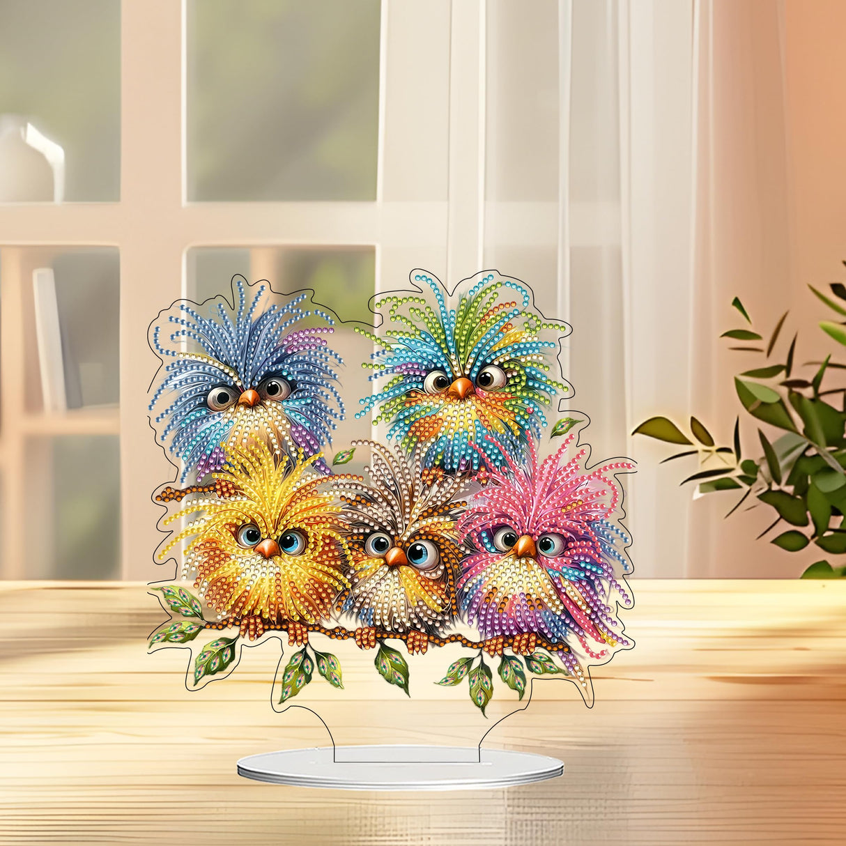 JJFox DIY Tabletop Diamond Art Painting Kit,Desktop Ornament Special Shaped Rhinestone Desk Placement Ornament,Home Stand Up Gem Painting Craft Kit,Gift,Double Sided (Bird) JJFox