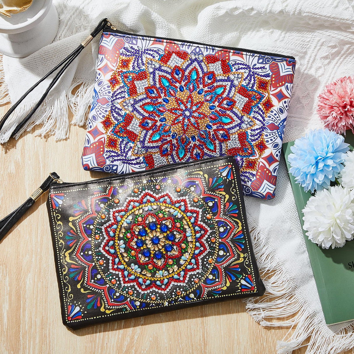 Geyoga 2 Pieces DIY Diamond Painting Purses 5D DIY Diamond Painting Handbag Diamond Art Wristlet Clutch Bag for Women Girls Art Craft Makeup Gift (Mandala) Geyoga