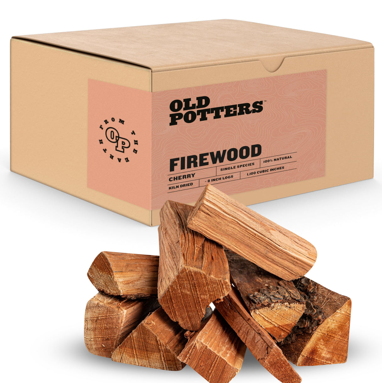Old Potters Kiln Dried Firewood - Cherry, 1100 Cu. in, 16-18 Logs ~ 8" x 2.5" Logs. Solo Stove and Cooking Wood for Grilling, Smoking, and Firepits, Cherry. Old Potters