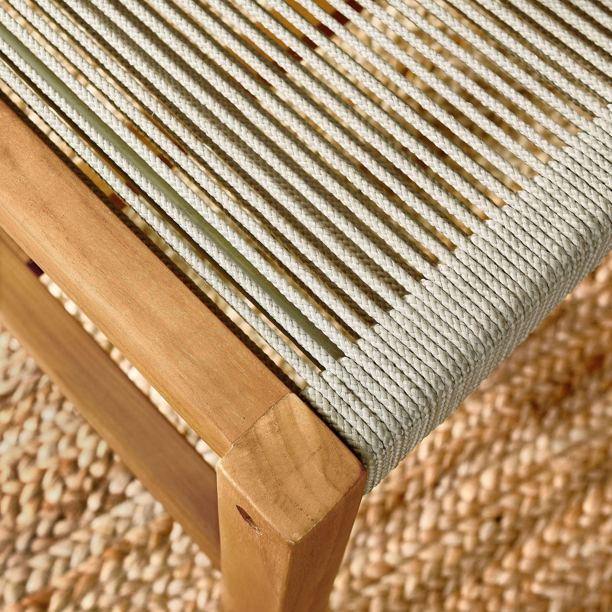 Modway Vienna Outdoor Patio Teak and Rope Armless Dining Chair Set of 2 in Natural Natural – Woven Rope Side Chairs – Teak Outdoor Dining Chairs – Weather-Resistant Deck Chairs Modway