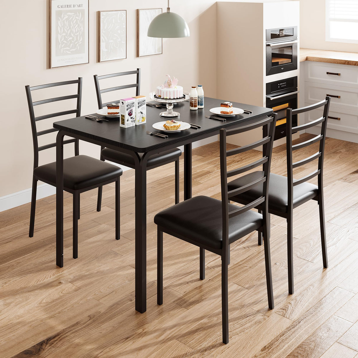 GarveeHome 5-Piece Kitchen Dining Room Table Chair Set for Small Space, Indoor Modern Dinette Set for 4, Square Dinner Table Set for Dinette, Breakfast, Black GarveeHome