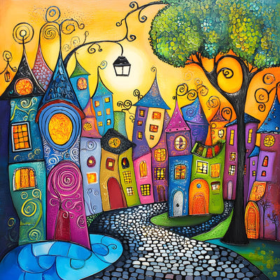 MAXBYE DIY Colorful Houses Diamonds Painting Kits for Adults, 5D Full Drill Diamond Art Painting Kits, Street Houses Gem Arts and Crafts for Home Wall Decor 12X12in