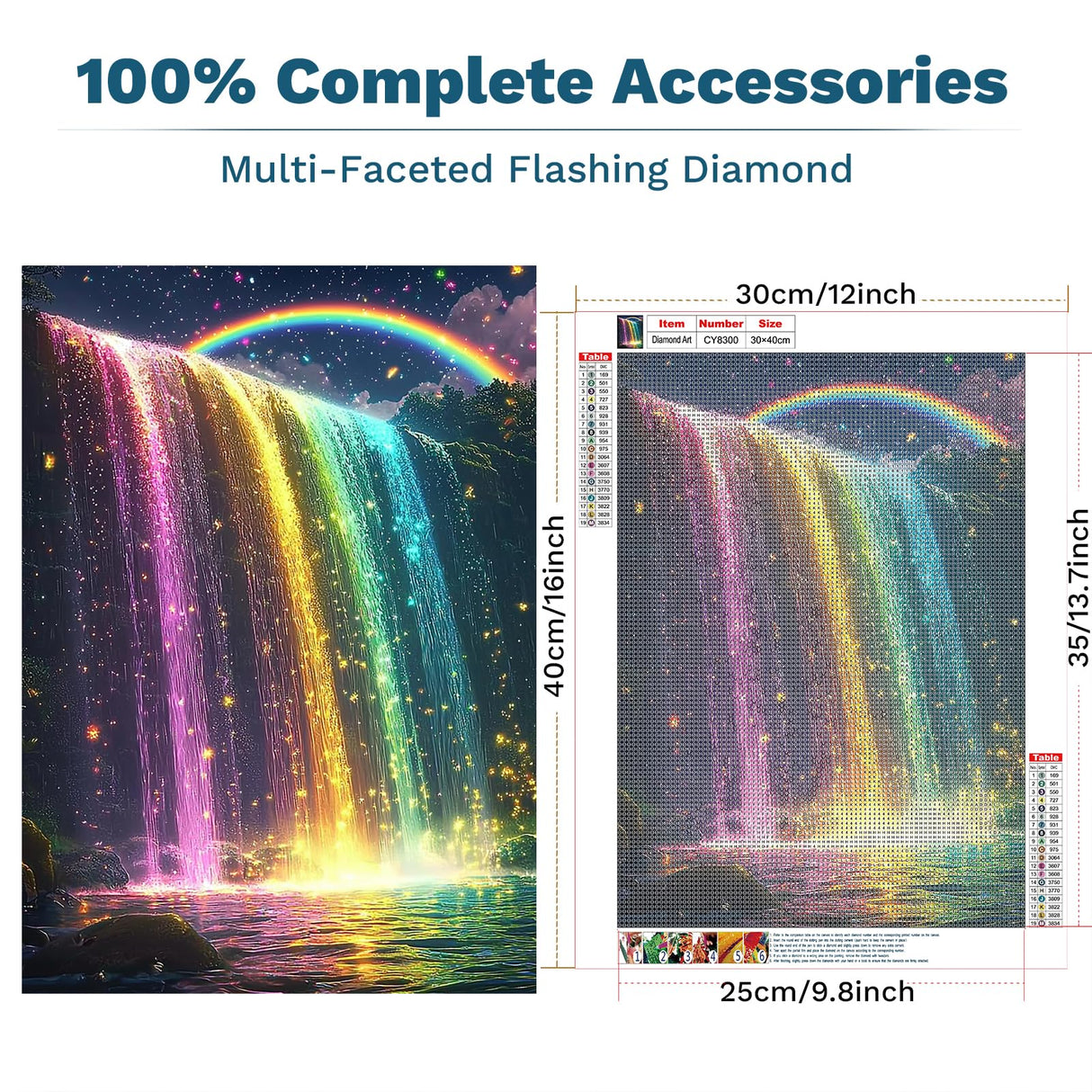 ZENDIYO Rainbow Falls Diamond Painting Kits for Adults, 5D Diamond Art Kits for Adults Beginners, DIY Full Drill Diamonds Dots Gem Art Painting and Crafts for Home Wall Decor 12x16inch ZENDIYO
