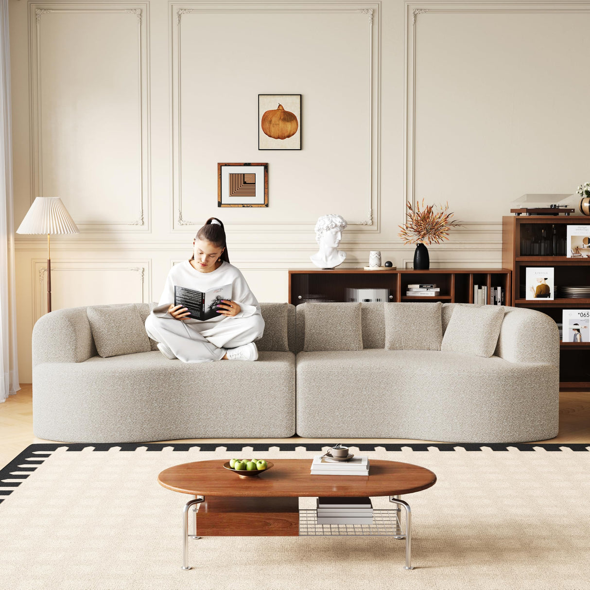 KEIKI 106.3" Curved Sectional Sofa, Oversized Cloud Couch with 6 Pillows, Deep Seat Sofa for Living Room, Guest, Bedroom, No Assembly Required, Light Khaki KEIKI