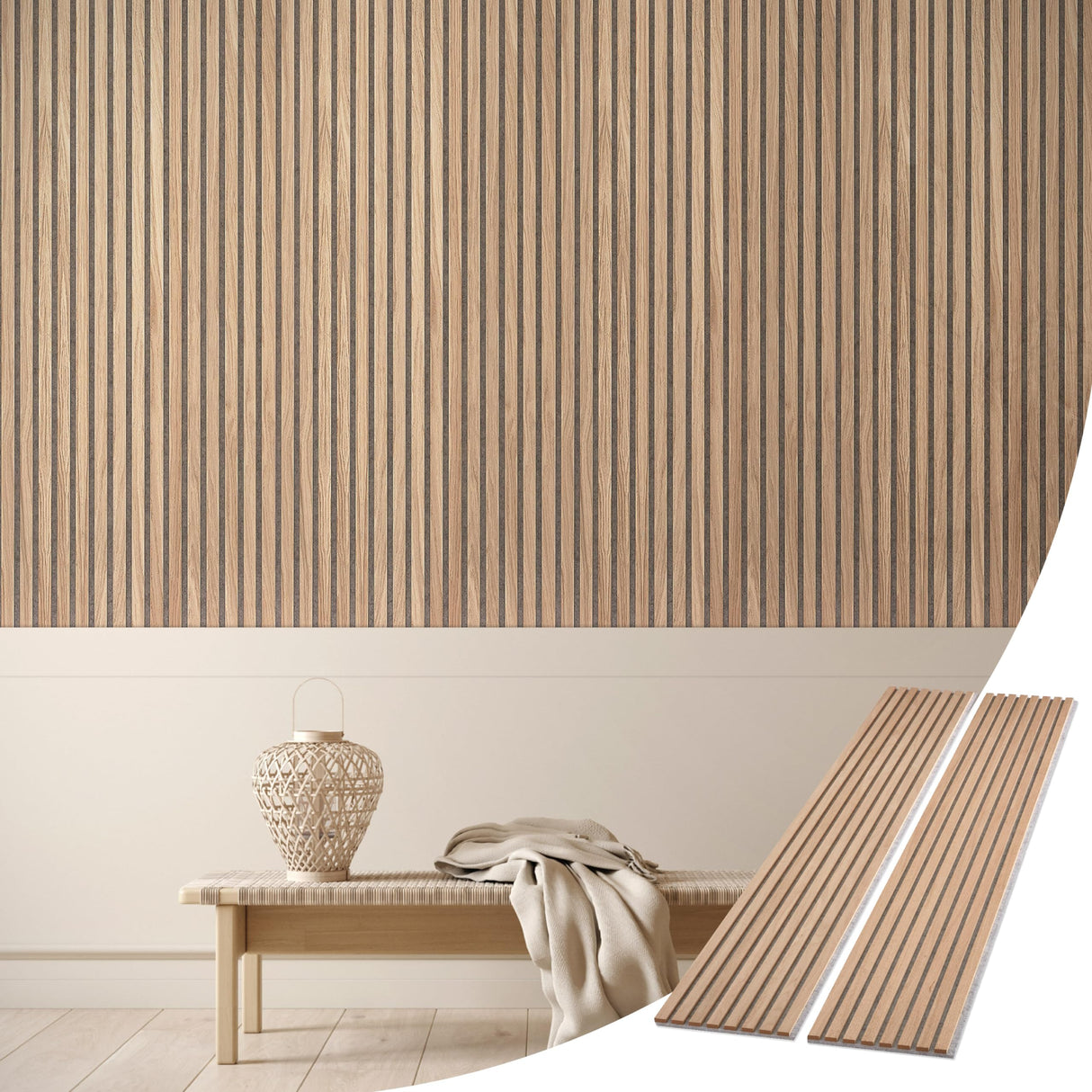 WVH Slatpanel Acoustic Wood Wall Panels (2 x 94.49” x 12.6”, Slatted Oak Veneer Gray Felt) Slatpanel