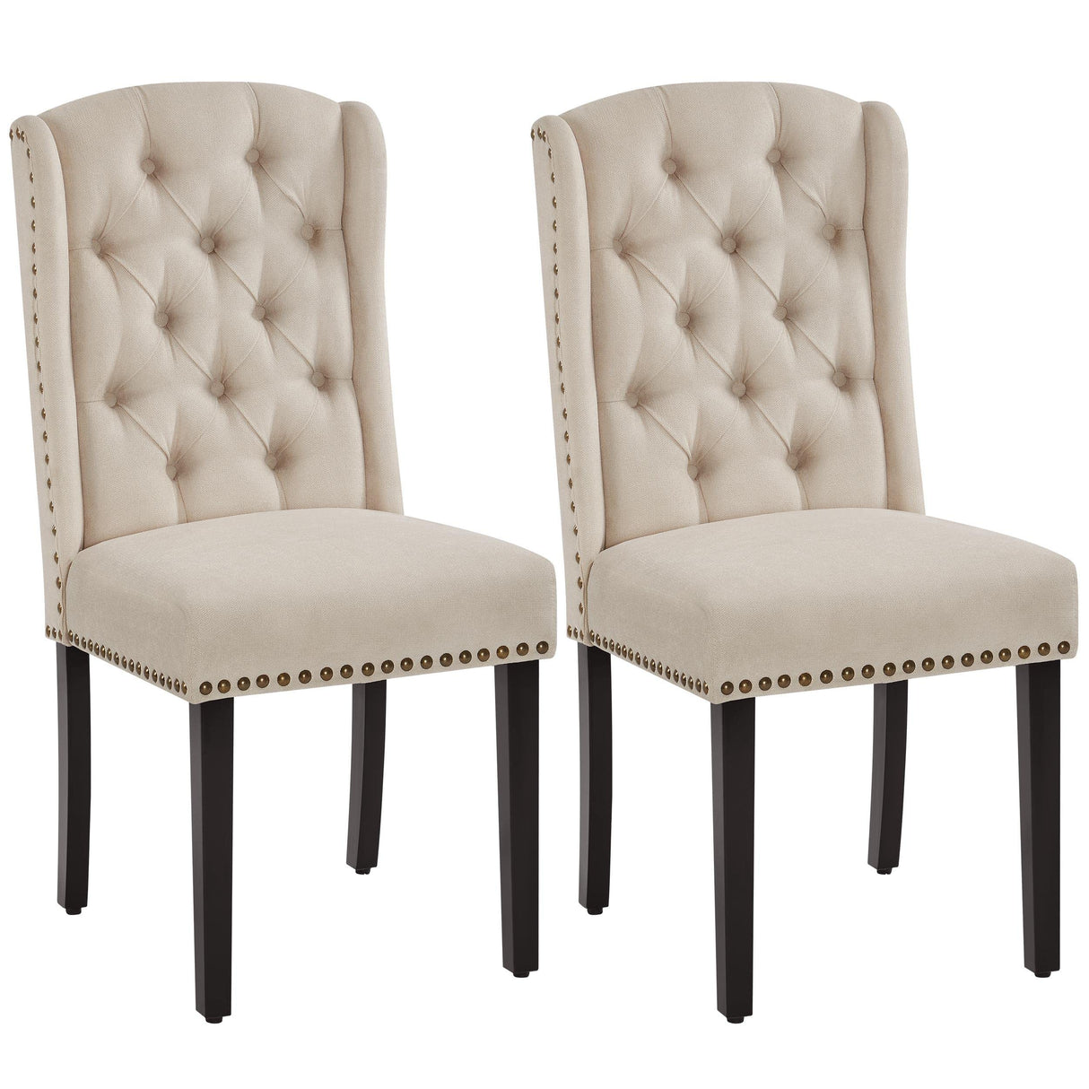 Yaheetech Dining Chairs Upholstered Fabric Chairs Tufted Kitchen Chairs with Solid Wood Legs, Nailhead Trims for Dining Room Kitchen and Restaurant, 1 Package of 2pcs, Beige Yaheetech