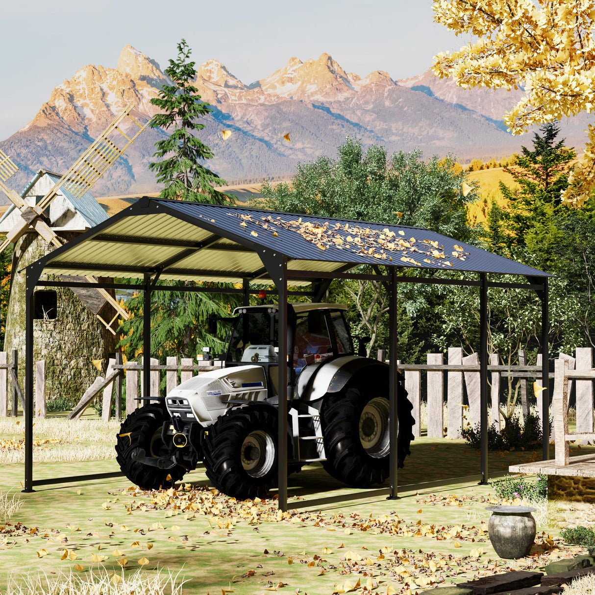 Carport Canopy 10x15 Heavy Duty,Metal Carport with Reinforced Structrure and Base,Outdoor Garage Car Shelter Frame for Pickup, Boat, Car and Tractors,Black TIMWNER