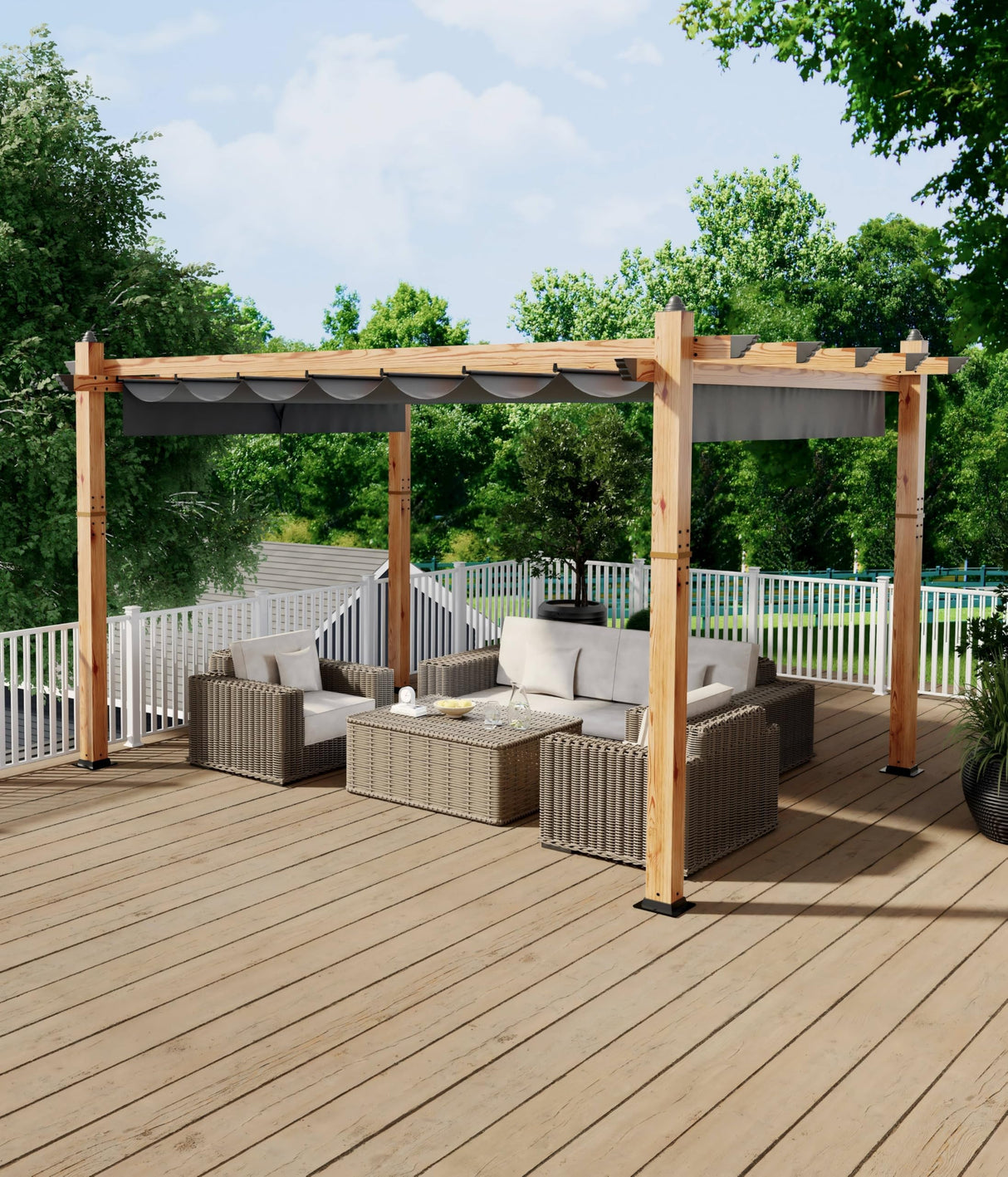 GAOMON Retractable Pergola 10' x 13' Aluminum Outdoor Pergola with Retractable Canopy Faux Wood Metal Pergolas for Patios, Backyard, Deck, Patio, Garden Porch Beach Pavilion Grape Trellis, Gray GAOMON