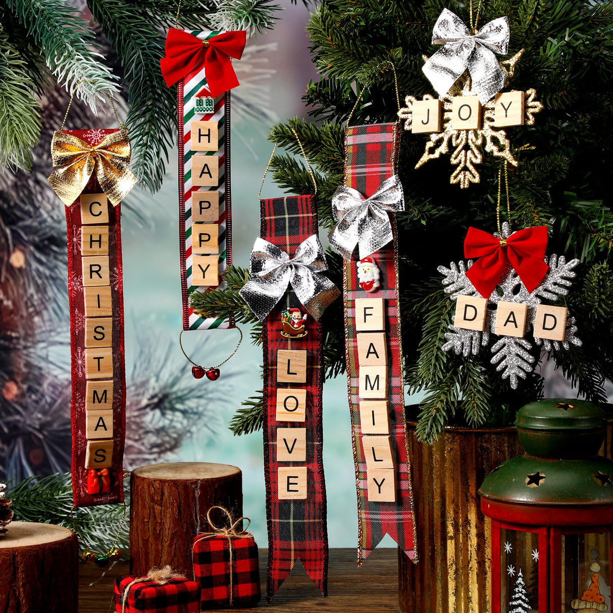 Gerrii 676 Pcs Christmas Ornament Kits DIY Christmas Crafts for Adults Letter Tiles Bell Bow Ribbon Snowflake Tree Decor for Kids Gifts Room Holiday Xmas Decorations Supplies Gerrii