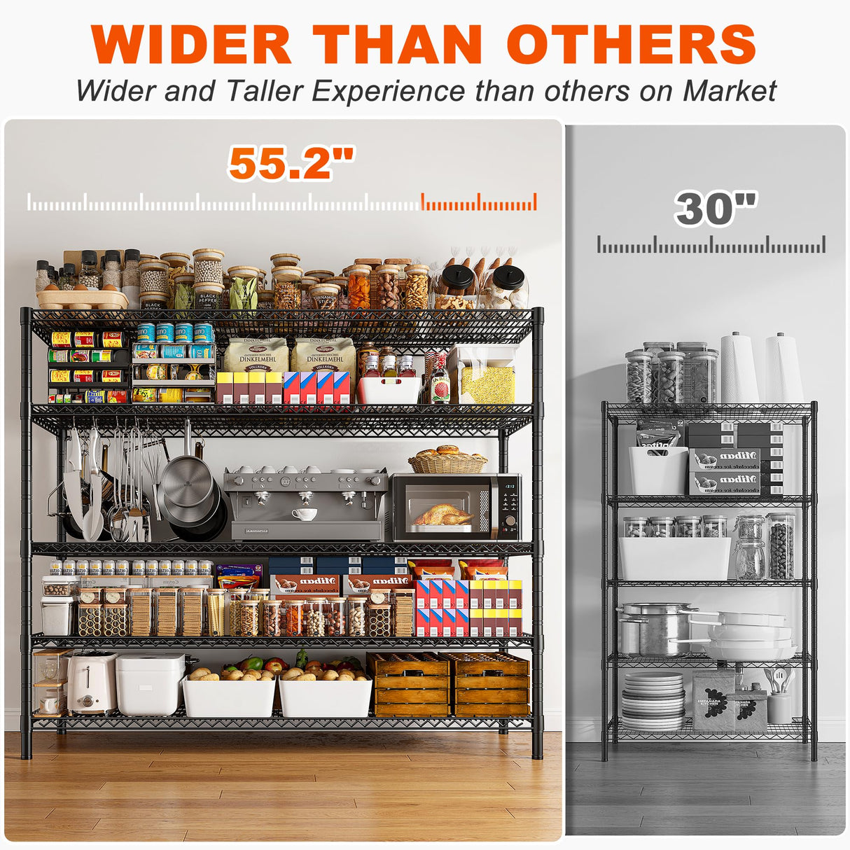 REIBII 85.7"H Storage Shelves 2998LBS Metal Shelving Units with Wheels&Feet, 5 Tier Garage Shelving Heavy Duty Adjustable Wire Shelf for Pantry Garage Commercial Industrials, 85.7"H X 55.5"W X 24.2"D REIBII