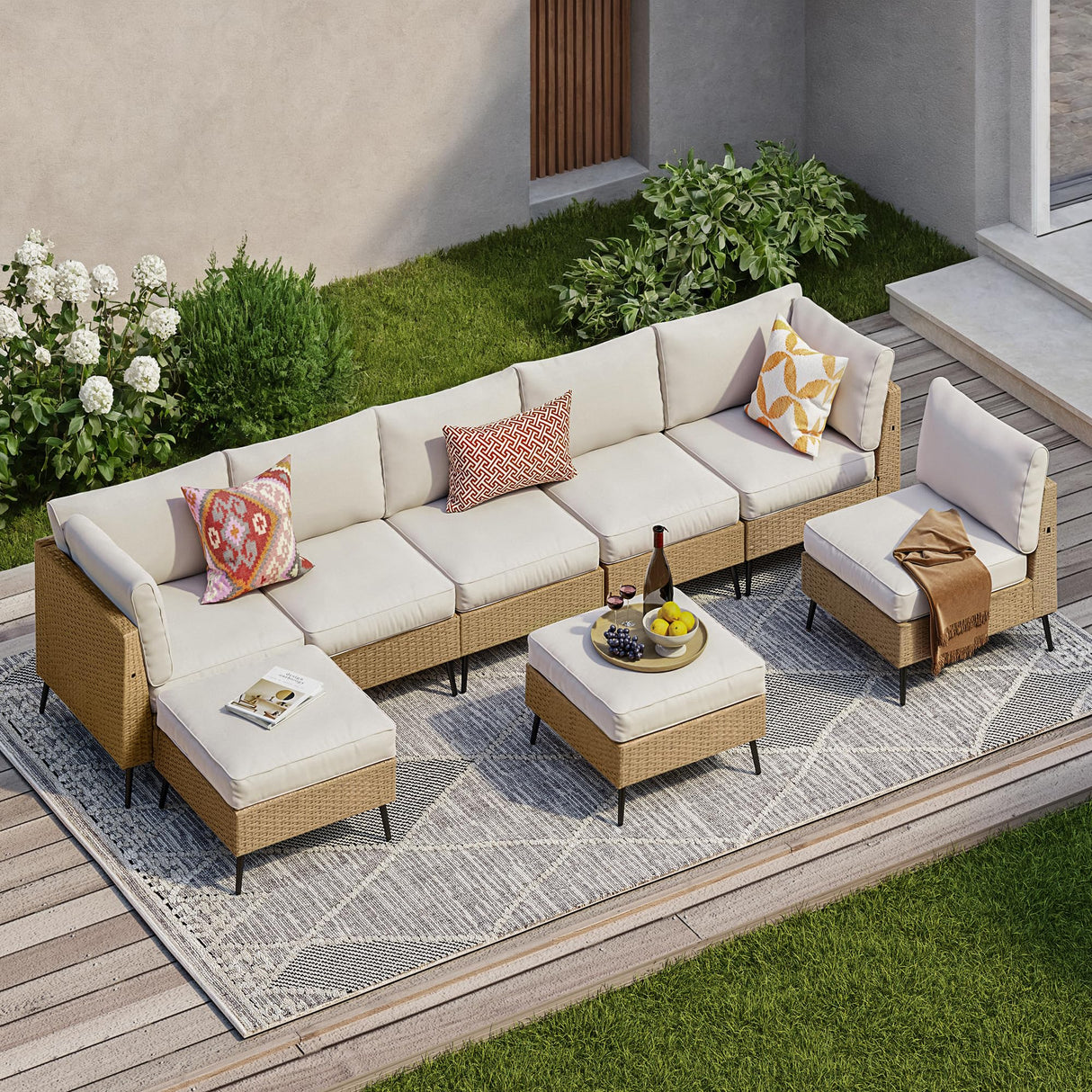 SUNCOZE 8 Pieces Outdoor Patio Furniture Sets, Outdoor Sectional Furniture PE Rattan Wicker Sofa Set, All Weather Patio Conversation Set with Cushion and Ottoman for Deck, Lawn and Pool SUNCOZE