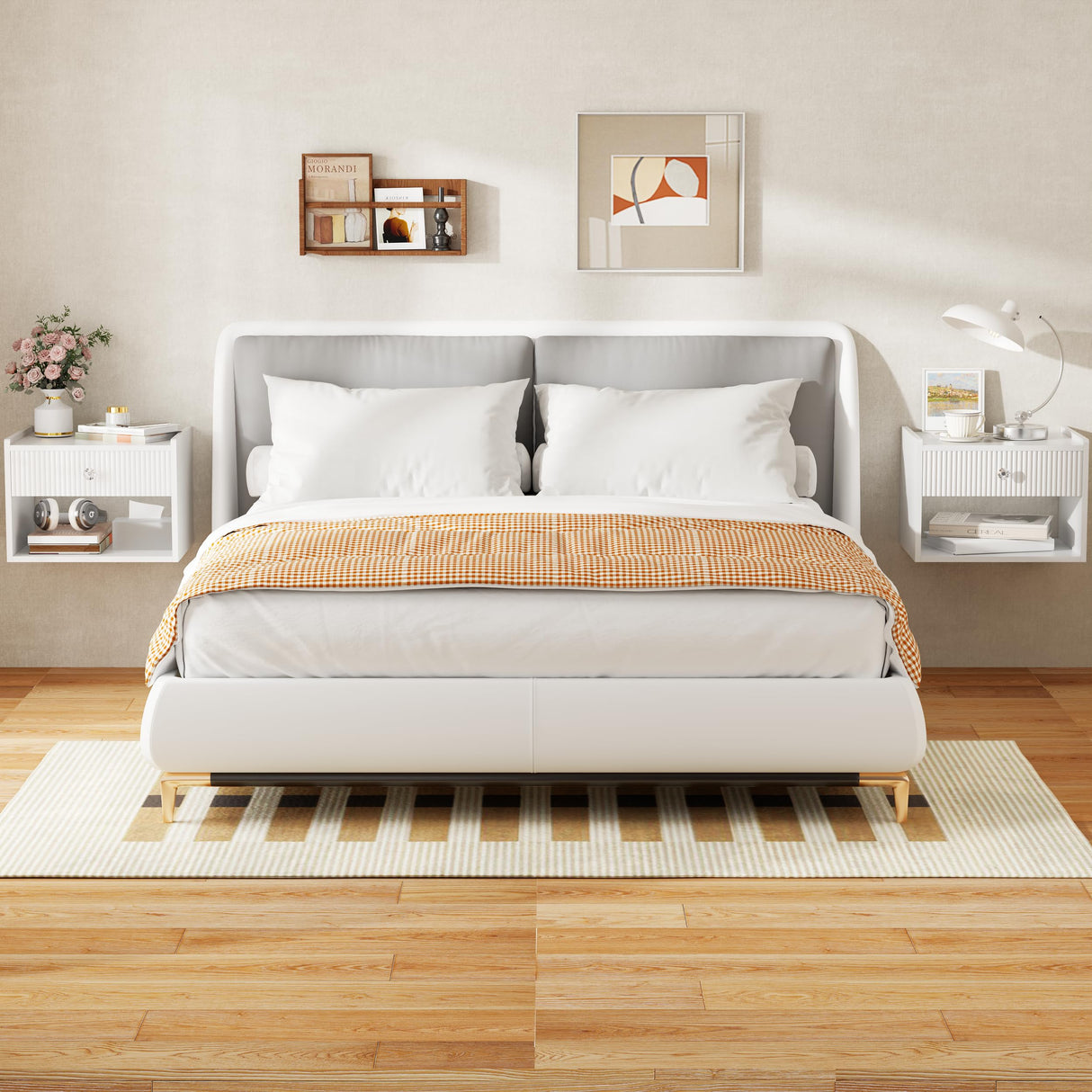 BEWISHOME White Floating Nightstand,Modern Fluted Floating Bedside Table, 15.7" Wall Mounted Nightstand with Drawer & Open Shelf,Small End Table Bedside Shelf for Bedroom, White KTZ06W BEWISHOME