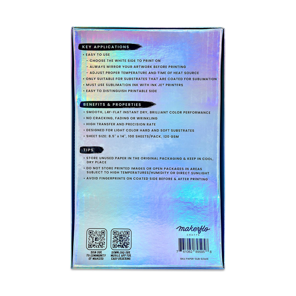 Makerflo Sublimation Paper 8.5 x 14 Inches 100 Sheets Heat Transfer Paper for Tumblers T-Shirts Phone Cases Mugs Printable Stickers Gifting Christmas DIY Enthusiast other Sublimation Blanks makerflo