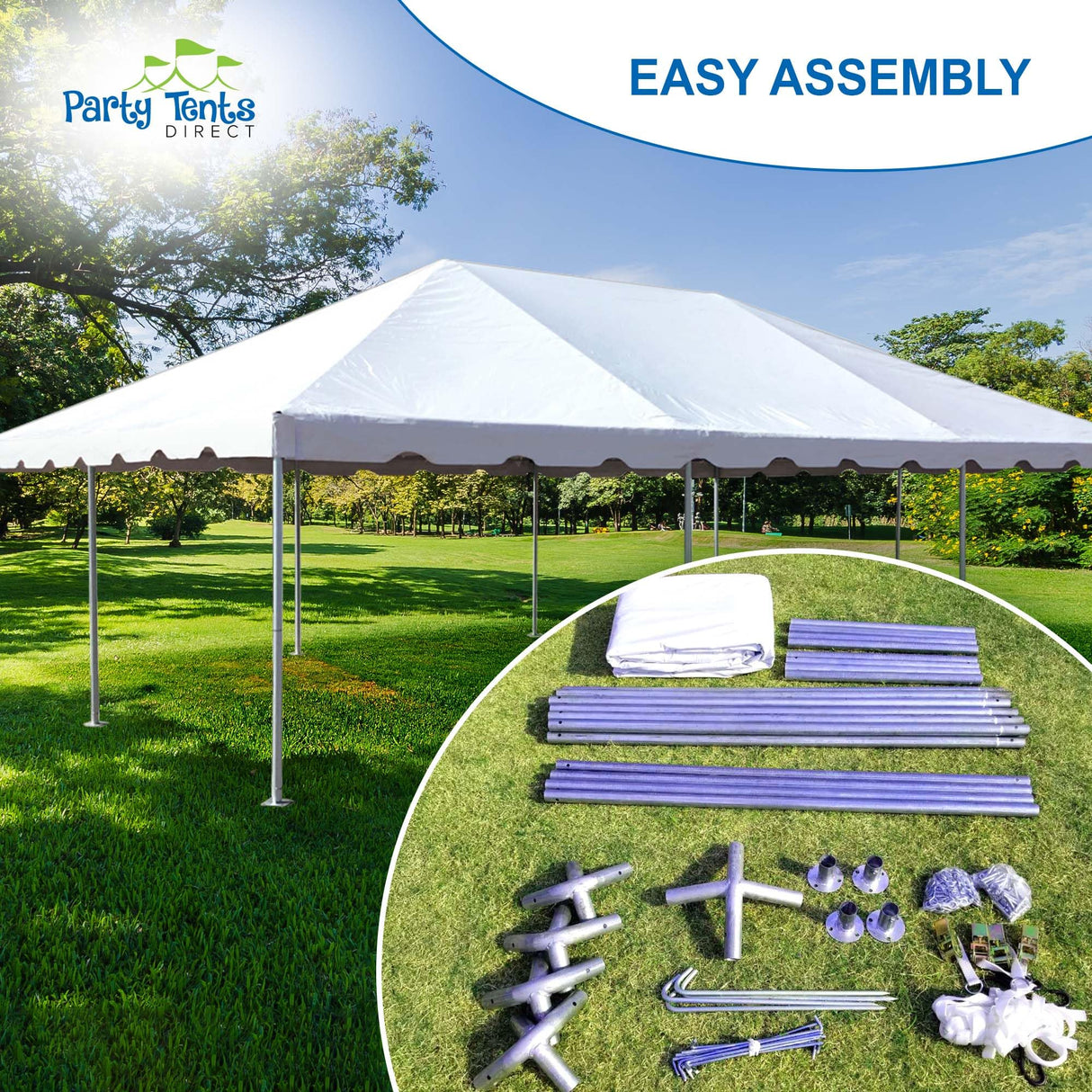 Party Tents DIRECT 20' x 30' Weekender West Coast Frame Style Party Tent | White PVC Top | for Weddings, Graduations, Banquets, and Events Party Tents Direct