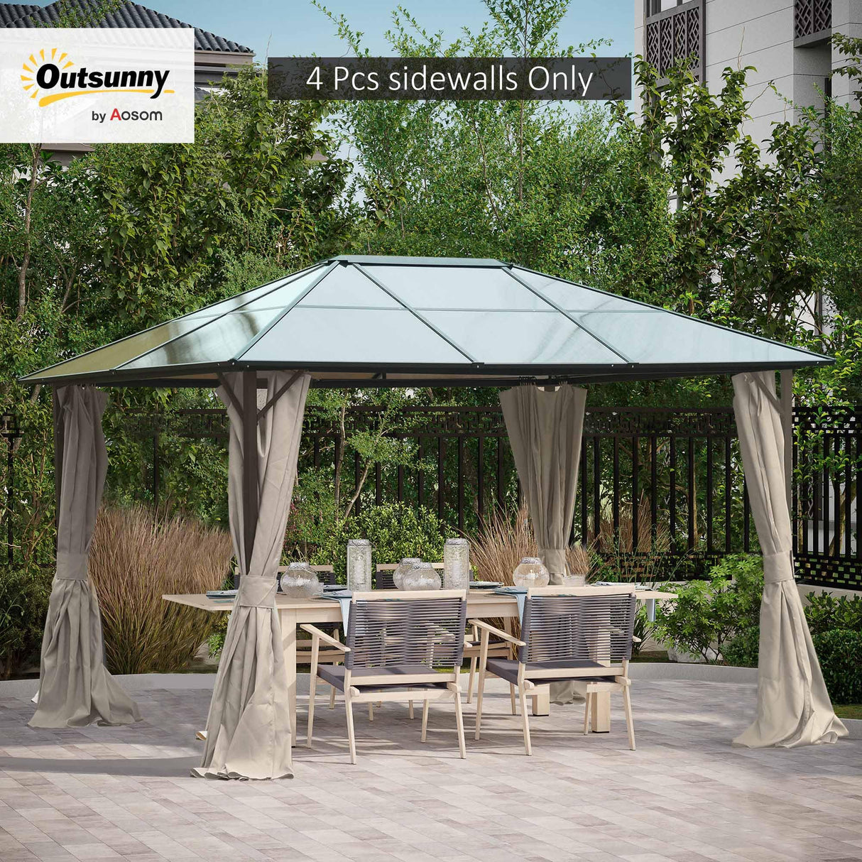 Outsunny 10' x 12' Universal Gazebo Sidewall Set with Panels, Hooks and C-Rings Included for Pergolas and Cabanas, Beige Outsunny