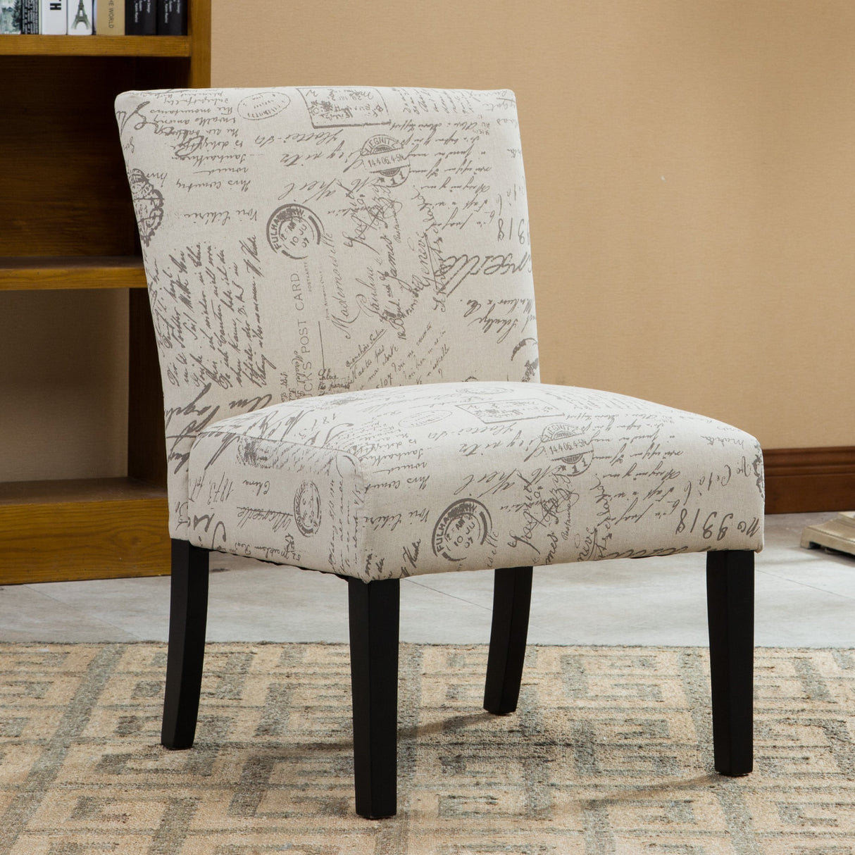 Roundhill Furniture Botticelli Fabric Armless Contemporary Accent Chair, Script Print Roundhill Furniture