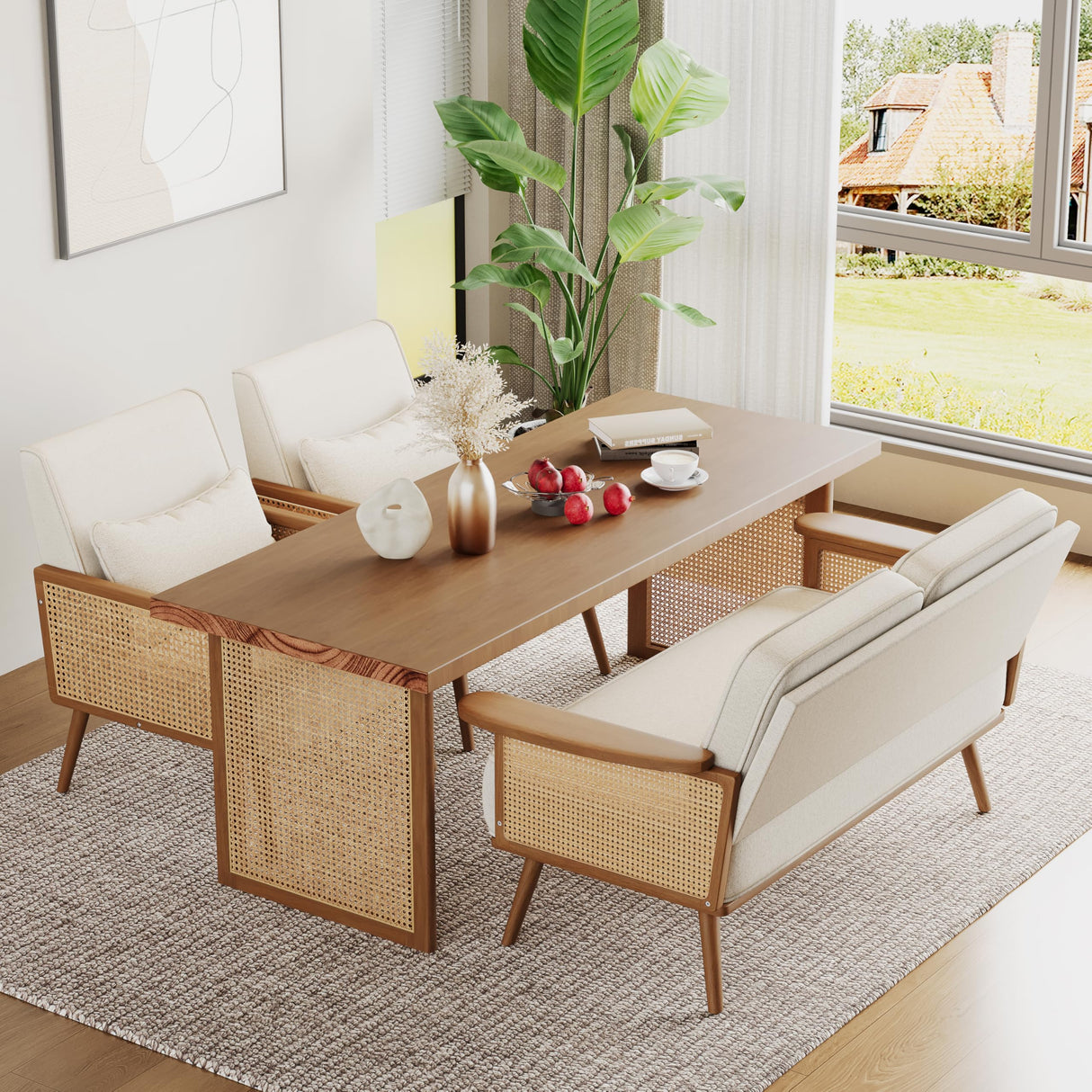 ALISH Loveseat Small Sofa Couch with Rattan Armrest Modern Settee Bench Dining Banquette Seat for Kitchen Dining Room Living Room ALISH