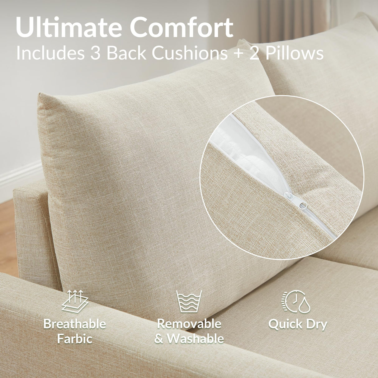 ODIKA U Shaped Convertible Sleeper Sofa Bed, Sectional Couch for Living Room - Dual USB-C Charging, Pull Out Bed, Reversible Chaise with Storage & Pockets, Removable & Washable Beige Linen Covers ODIKA