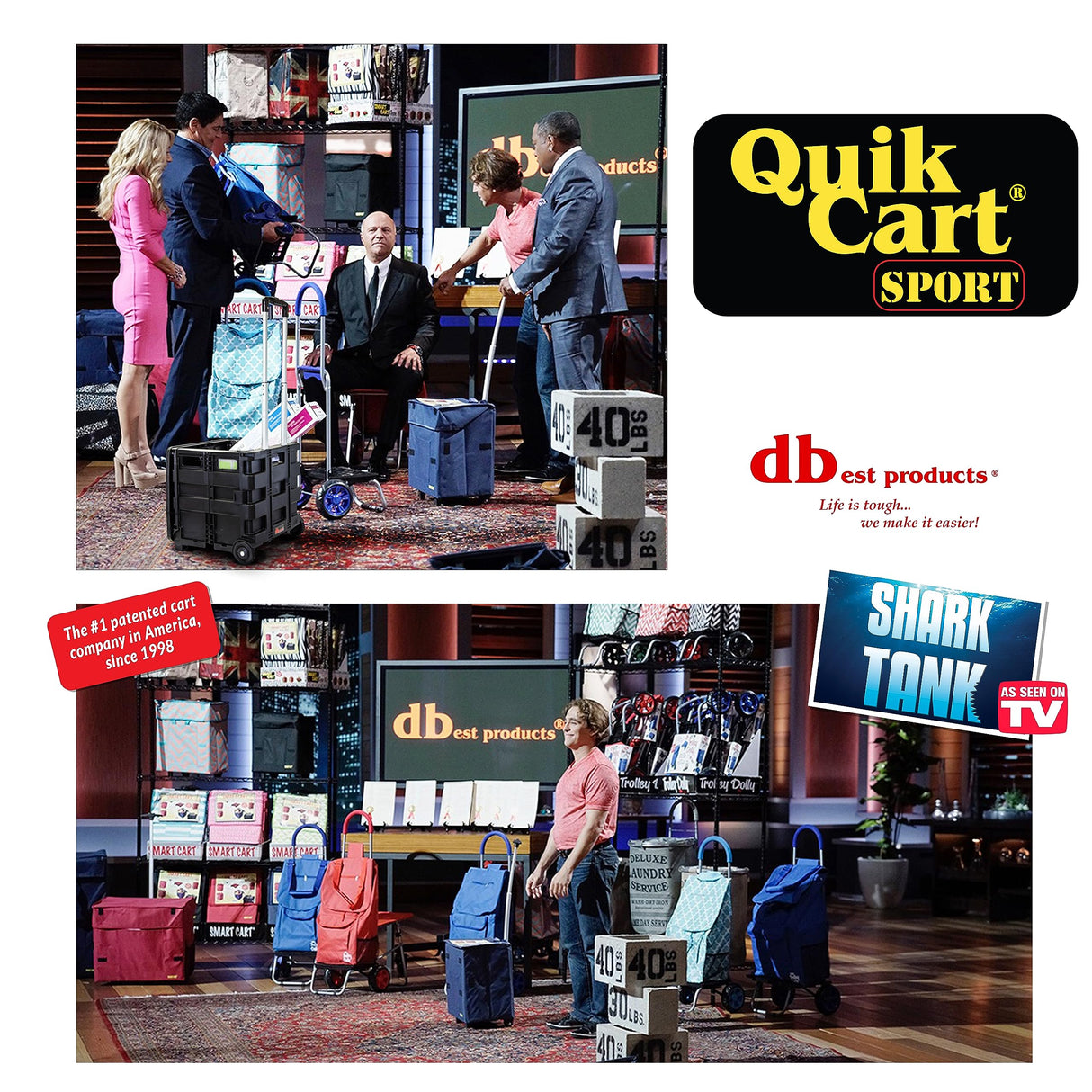 dbest products Quik Cart Sport Collapsible Rolling Crate on Wheels for Teachers Tote Basket 80 lbs Capacity, Made from Heavy Duty Plastic Used as a Seat, Black dbest products