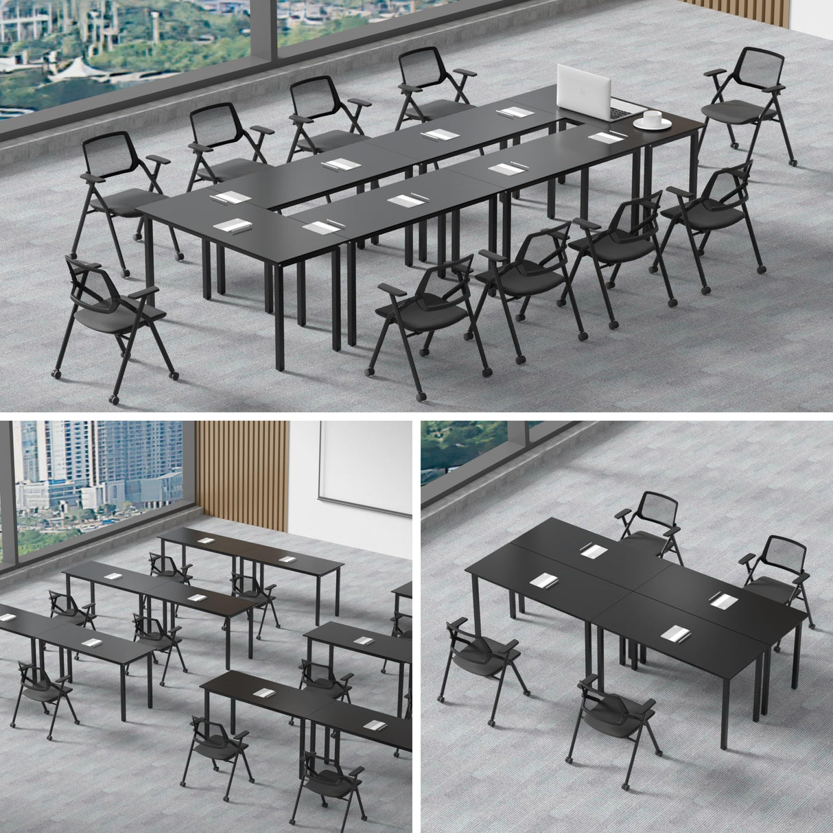 Okeysen Conference Room Table 2 Pack, Modern Meeting Table with Metal Frame, Seminar Desk for Boardroom, Meeting Room, Office, Classroom 55.12"x23.62"x29.53", Black Okeysen