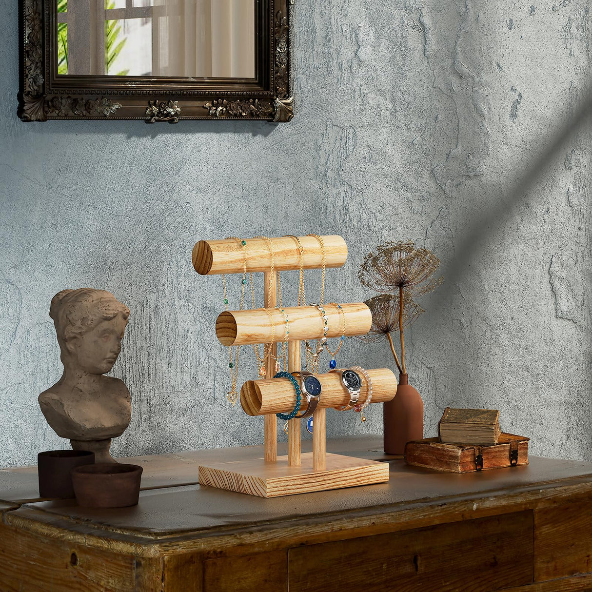 ProCase Bracelet Holder Display Bracelet Organizer, Wooden Bracelet Stand for Selling, T-bar Bangle Storage Rack Wood Watch Display Tower for Business - 3 Tier, Nature ProCase