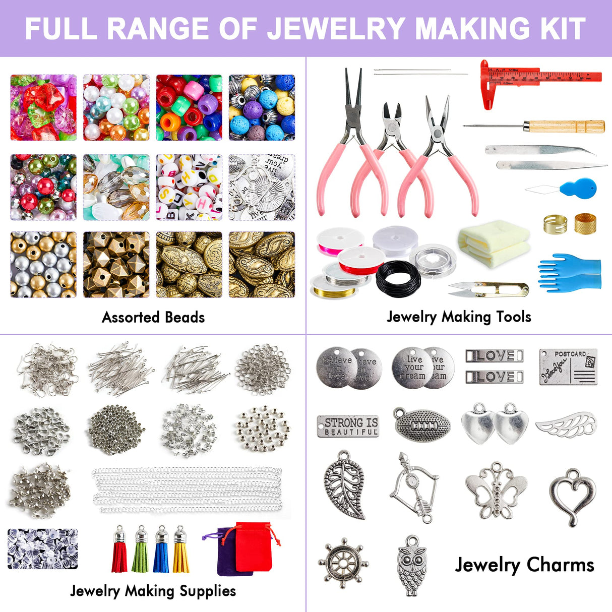 Jewelry Making Kit, 1960 pcs, Supplies Includes Beads, Instructions, Findings, Wire for Bracelet, Necklace, Earrings Making Kit for Adults by Inscraft INSCRAFT