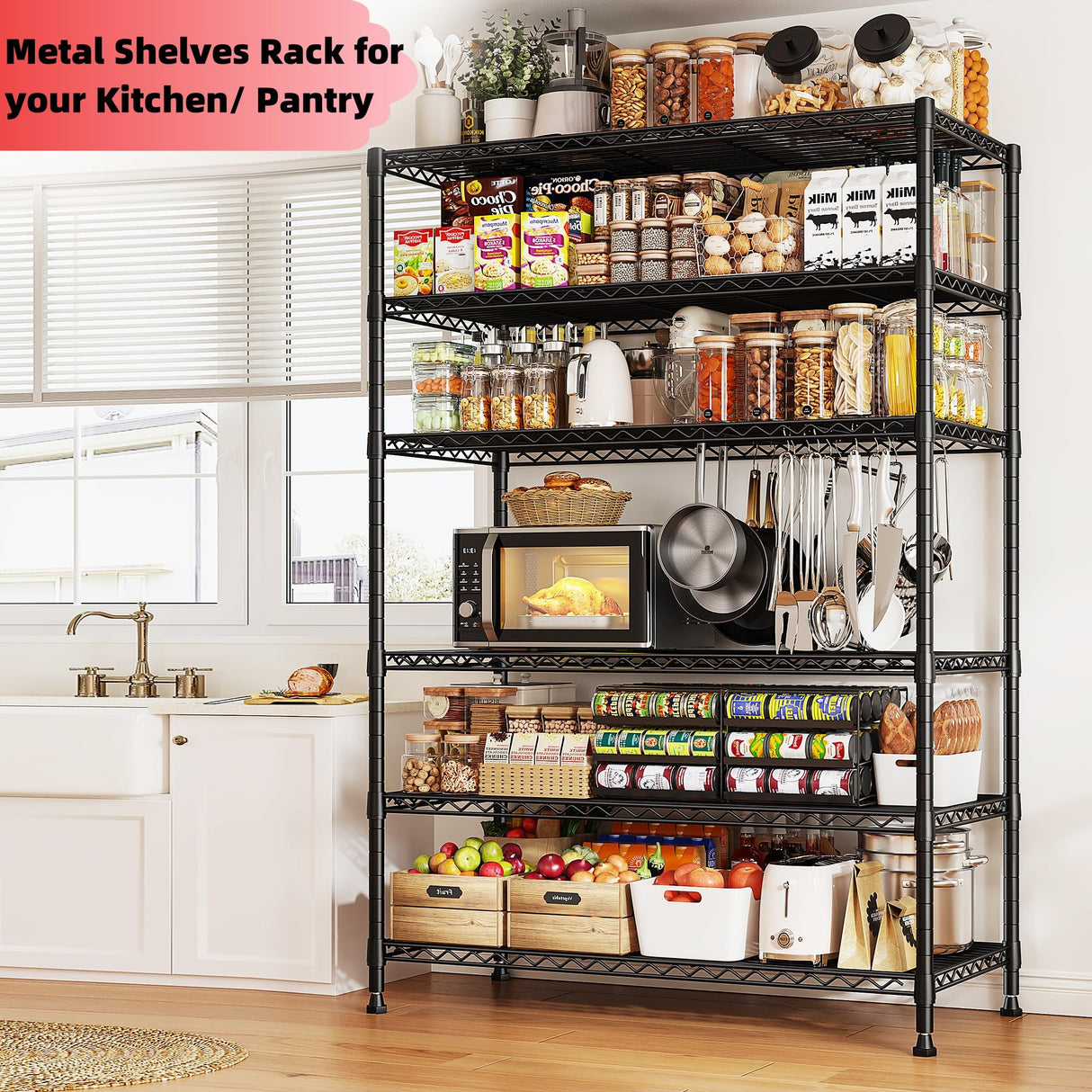 REIBII 6 Tier Wire Shelving,1800LBS Storage Shelves Metal Shelves for Storage Rack,75''H Adjustable Garage Shelving Heavy Duty Shelving Units Pantry Shelf Kitchen,75''HX35.5''WX18''D REIBII