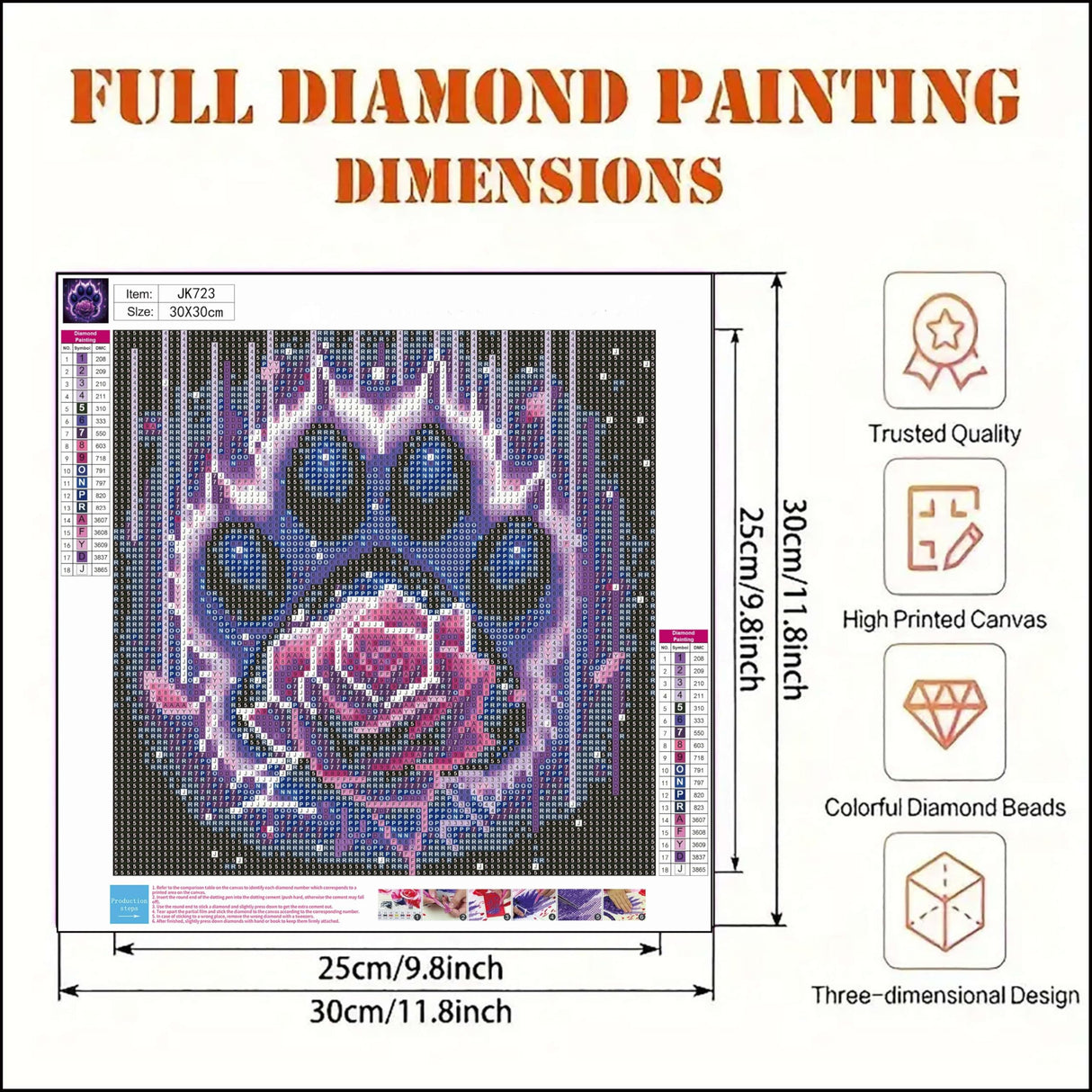 BYGFHLYW 5D Diamond Painting Kits for Adults, Purple Rose Diamond Art Kits for Adults Beginner, DIY Full Drill Diamond Dots Gem Painting Home Wall Decor 11.8x11.8inch BYGFHLYW