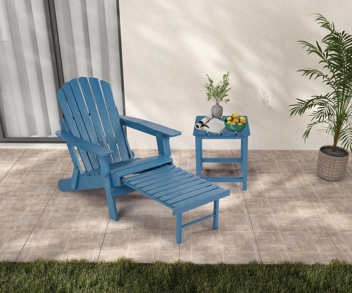 Oversized Wooden Folding Adirondack Chair with Ottoman, Pre-Assembled Backrest and Seat Board, Lounge Chair for Outdoor Patio Garden Lawn Backyard Firepit Deck Pool Beach Wood-Natrl