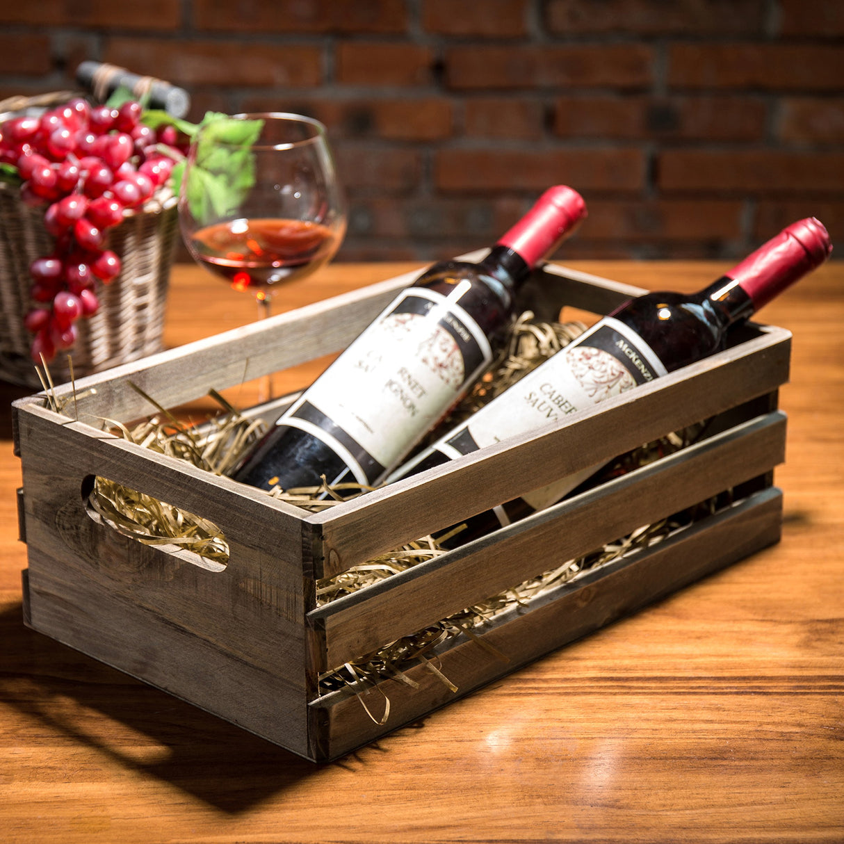 MyGift Rustic Brown Wood Decorative Storage Boxes with Cutout Handles - Country Style Nesting Crates, Open Top Pallet Design Bins, Set of 2 MyGift