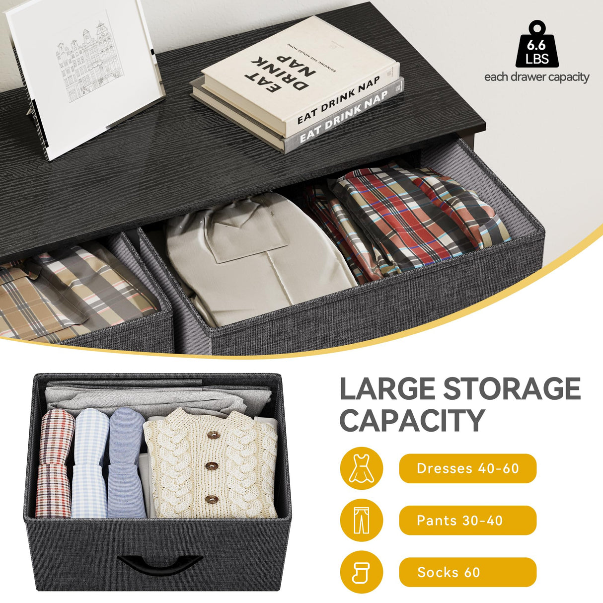 DWVO 5 Dresser for Bedroom, Fabric Dresser with 5 Drawers, Chest of Drawers for Closet, Black Dresser & Chest of Drawers DWVO