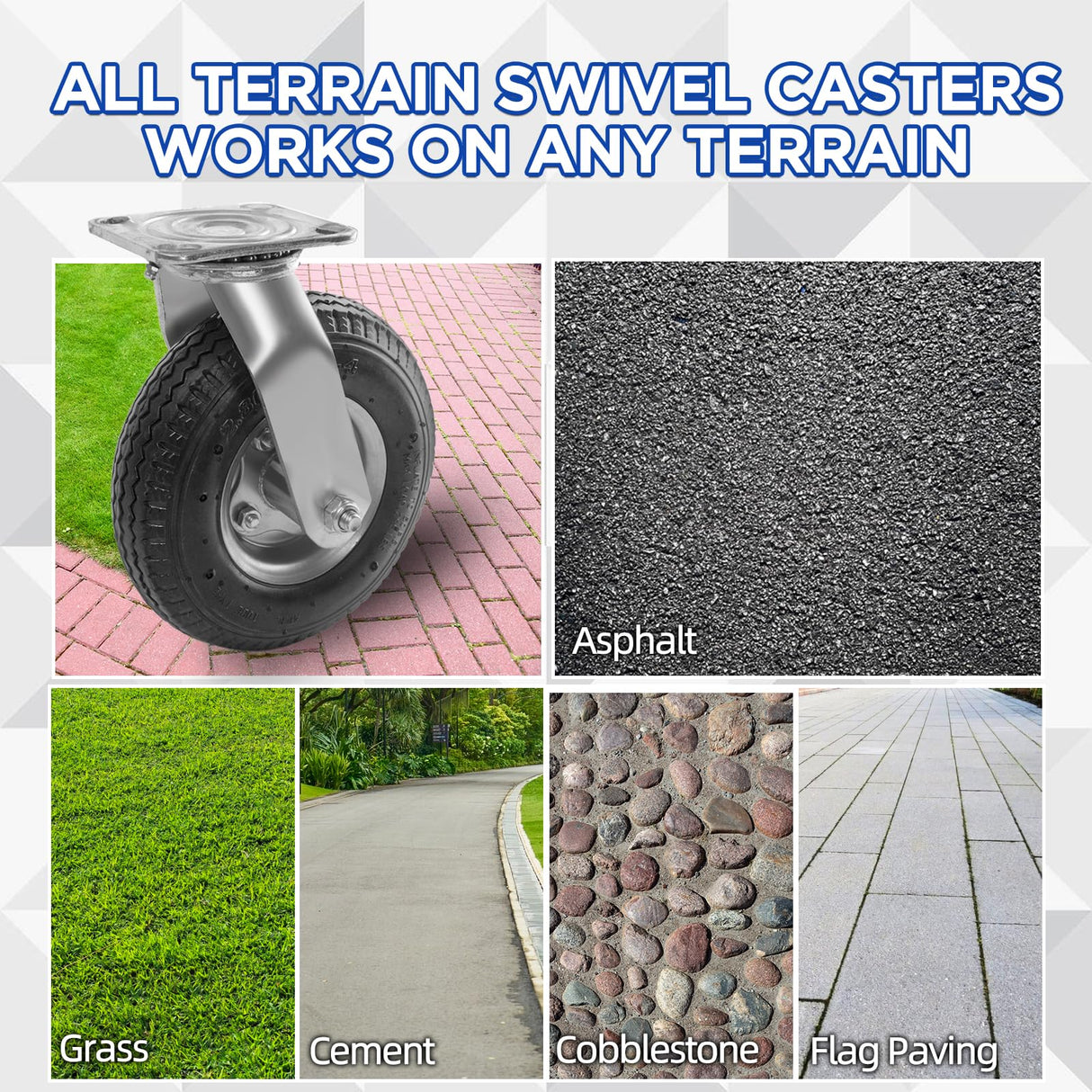 RRQ 8 Inch Caster Wheels, Pneumatic Swivel Caster Wheels with Zinc Top Plate 360 Degree Rotation for Cart, Dolly, Trolley, Workbench and Wagon, Black Rubber Wheels, 590 Lbs Total Capacity (2 Pack) RRQ