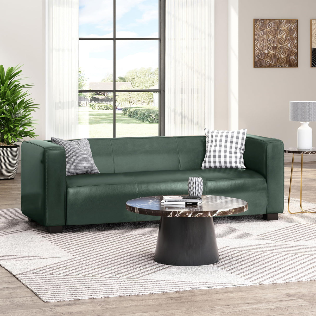 Merax Mid Century Modern 3 Seater Sofa with Birch Wood Legs, 80" Wide Smooth Upholstered Couch for Living Room, Apartment, Green Merax