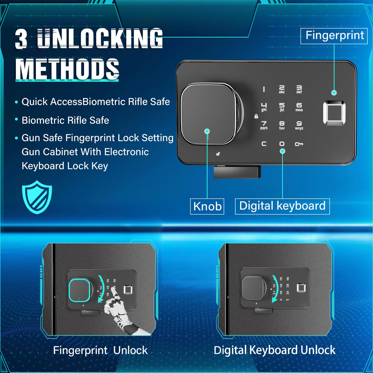 Greenvelly 53" Wall Gun Safe,Gun Safes for Rifles and Pistols with Biometric Fingerprint Lockable Door, 4 Rifle Safe with 3 Removable Shelves for Home Office, Bedroom,Livingroom(Black) Greenvelly