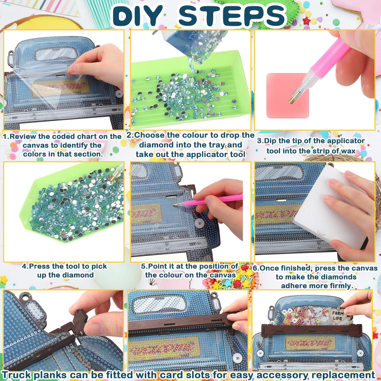 Menkxi 13 Pcs Seasonal Interchangeable Diamond Art Fall Thanksgiving Diamond Art Christmas Painting Kits Hanging Sign Seasonal Interchangeable Truck DIY Craft Decoration for Front Door(Blue) Menkxi