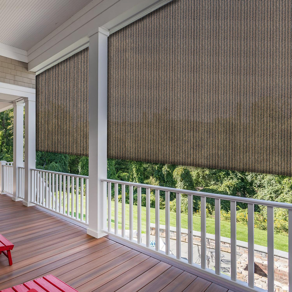 SunnyRoyal Patio Shades Roll Up Outdoor Exterior Roller Shades Roll Up Blinds for Patio Yard Deck Porch Balcony Backyard 7' W X 12' L Brown SunnyRoyal