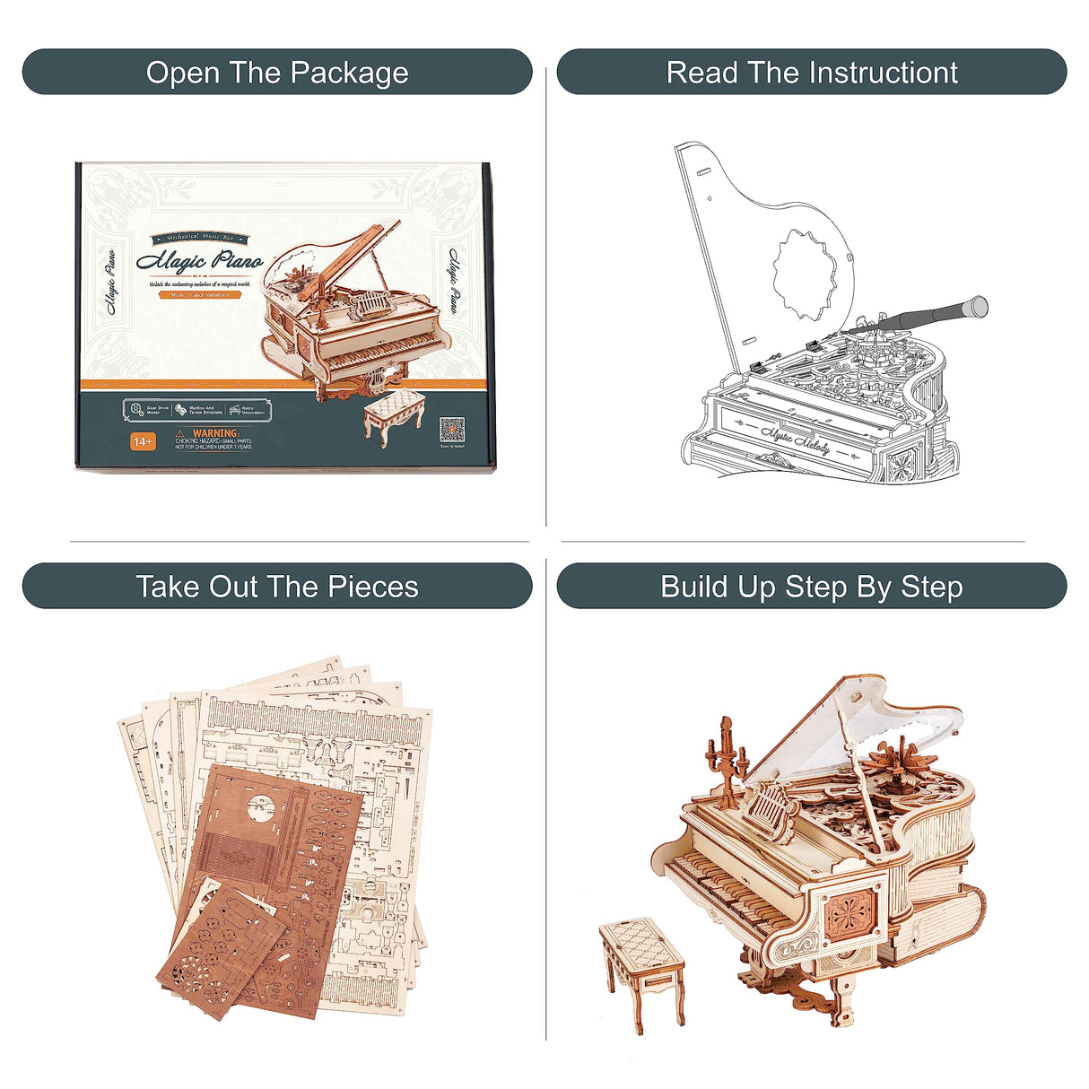 3D Wooden Puzzles Bundled Set Contains Magic Piano Model Kit and 3D Pinball Machine EG01 rowood