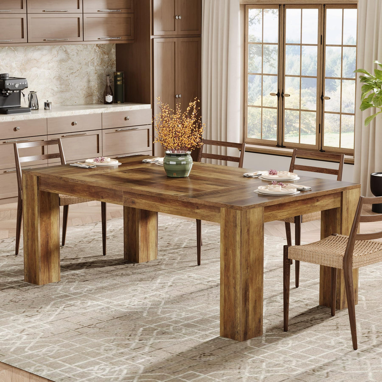 Tribesigns 63-Inch Dining Table for 4-6 People, Rectangular Kitchen Dinner Table, Farmhouse Wooden Eating Table for Home Kitchen, Dining Room Tribesigns