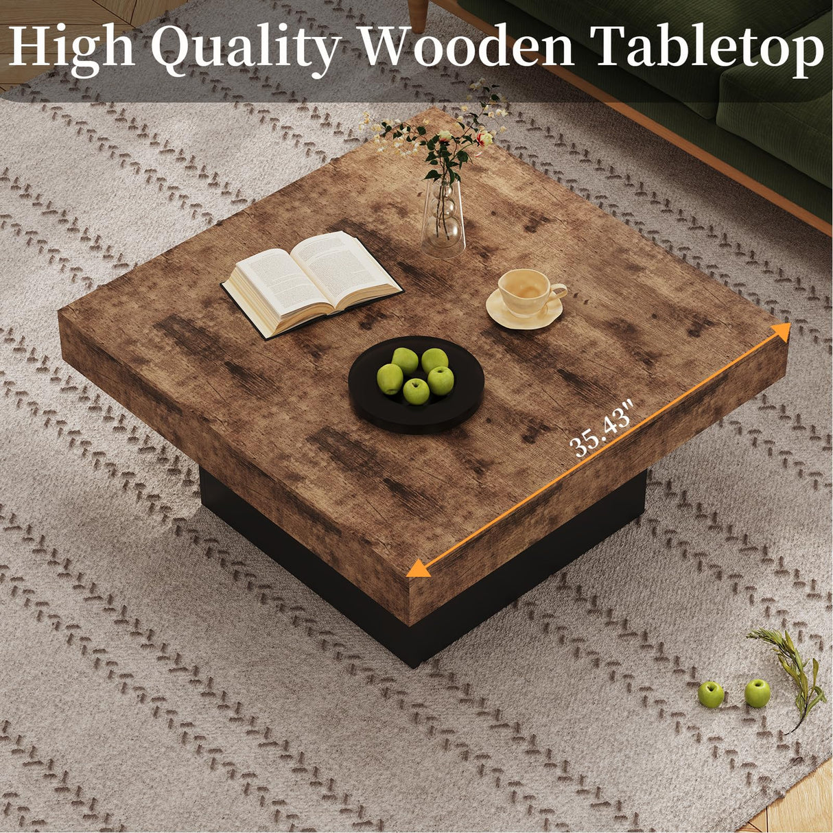 LIVEHOM Square Coffee Table, Wooden Engineered Wood Look Center Tables with Thick Base, Center Accent Table for Living Room LIVEHOM