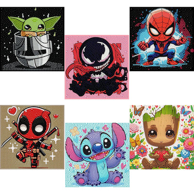 Sretoul 6 Pack Cartoon Diamond Art Kits for Kids- 6 Pack Small Diamond Art Painting, Arts and Crafts for Kids Ages 4-8-12 6X6 Inch