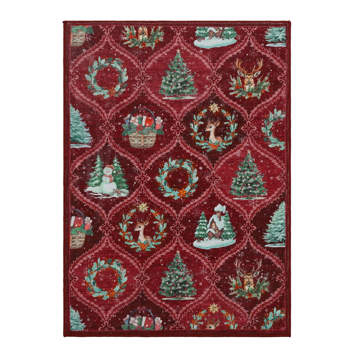 GarveeHome Christmas Rug 5x7 Boho Non-Slip Stain Resistant Machine Washable Rug for Bedroom,Large Neutral Low-Pile Area Rug for Living Room Bedroom Kitchen Office, Red GarveeHome