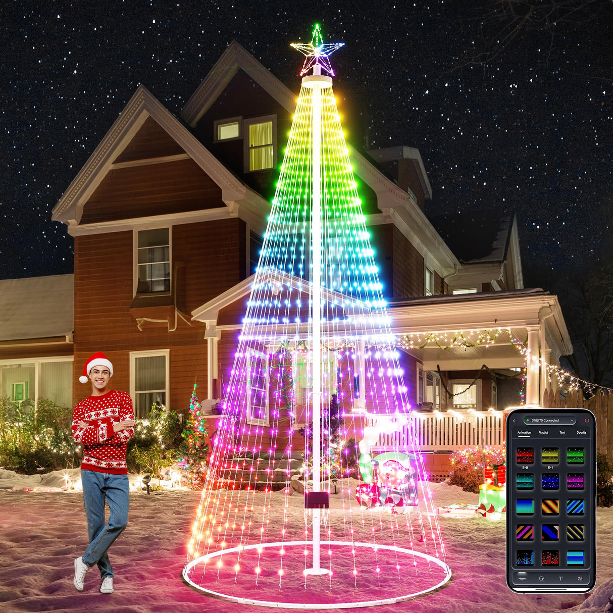 Led Outdoor Christmas Tree, 16ft Prelit Christmas Tree, Smart Outside Christmas Tree Light Show App Control with 1008 LED Lights Color Changing Sync APP & Remote Control Christmas Tree Lighting Miveda