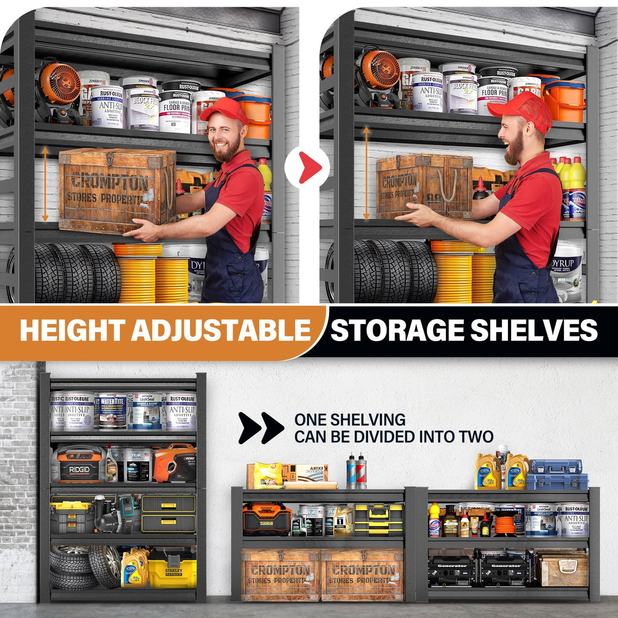 Bezuny 78" H|48" W Garage Shelving Unit and Storage-Easy Assembly Shelves 5-Tier Rack|Heavy-Duty Adjustable Shelf|Steel Waterproof Rust-Resistant Shelves,for Industrial,Warehouse,Basement Bezuny