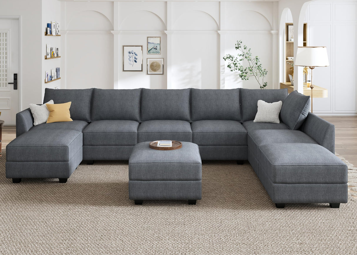 HONBAY Modular Sectional Sofa with Storage Reversible Sectional Modular Sofa Couch with Ottomans U Shaped Sectional Couch for Living Room, Bluish Grey HONBAY